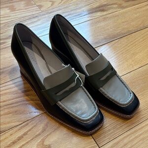 NWT Sanctuary Cadence Black, Putty & Green wedge loafers 9.5